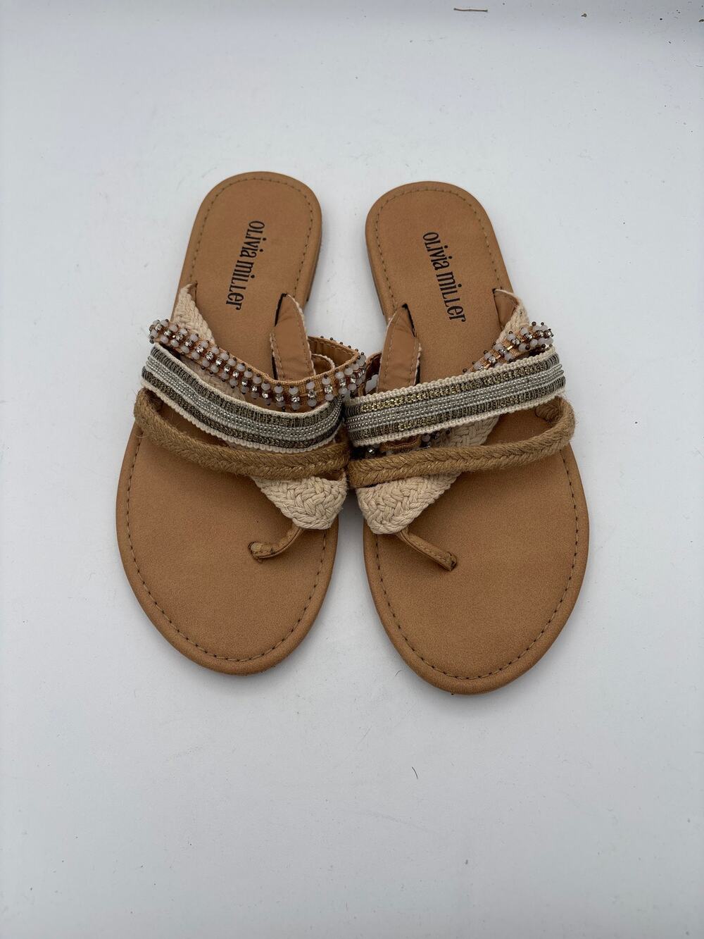 Women’s Olivia Miller Size 6 Tan Strappy Thong Sandals